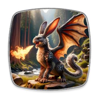 Feuerspeiender Hase Drache #11 - Viereckiger Kühlschrankmagnet - Weiß - Vorne