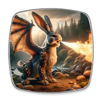 Feuerspeiender Hase Drache #14 - Viereckiger Kühlschrankmagnet - Weiß - Vorne