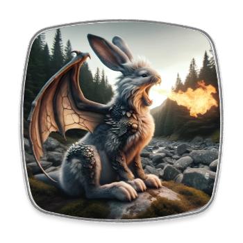 Feuerspeiender Hase Drache #25 - Viereckiger Kühlschrankmagnet - Weiß - Vorne