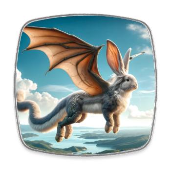 Flying Bunny Dragon #02 - Square fridge magnet - white - Front