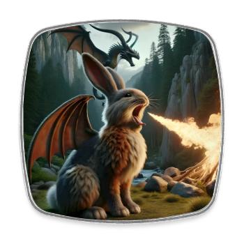 Feuerspeiender Hase Drache #21 - Viereckiger Kühlschrankmagnet - Weiß - Vorne