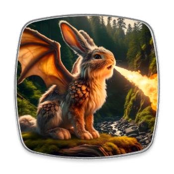 Feuerspeiender Hase Drache #22 - Viereckiger Kühlschrankmagnet - Weiß - Vorne