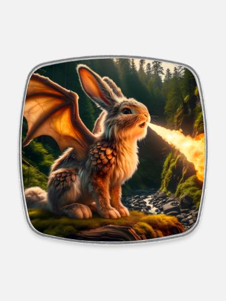 Fire Breathing Bunny Dragon #22 - Square fridge magnet - white