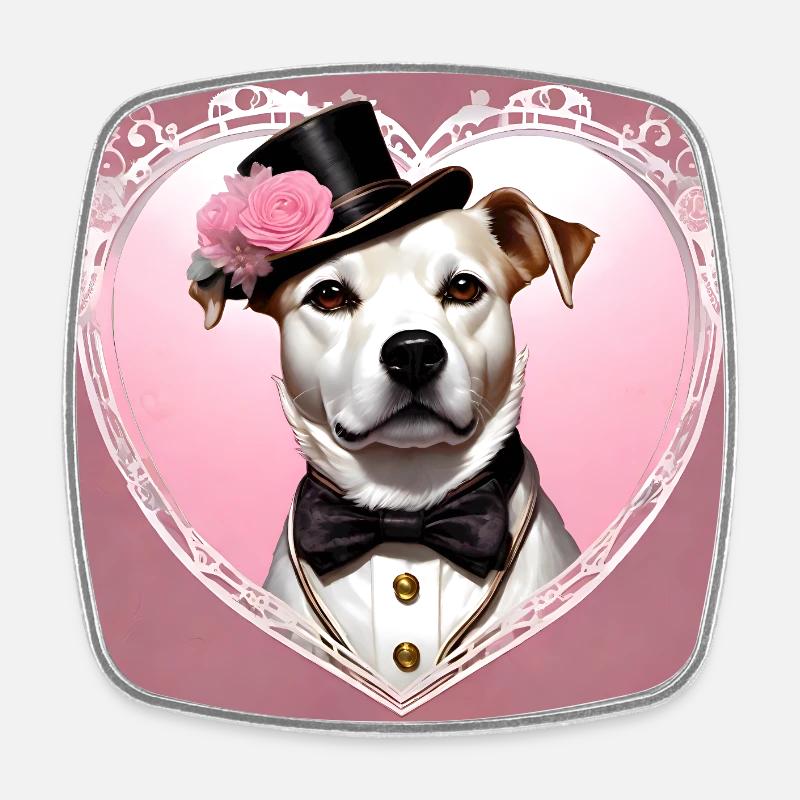 Chien de conception d’art steampunk avec chapeau et noeud papillon - Magnet carré - blanc