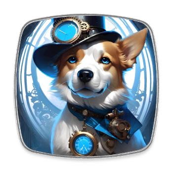 Steampunk design art dog blue - Square fridge magnet - white - Front