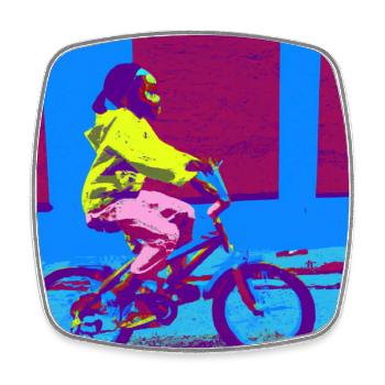 Kinderfahrrad blau, lila, gelb, pink - Viereckiger Kühlschrankmagnet - Weiß - Vorne