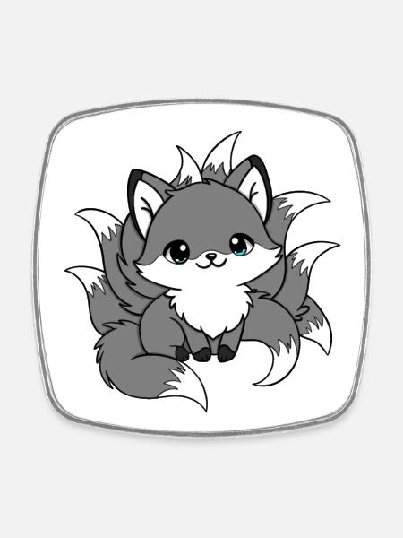 nine-tailed fox Gray and White - Square fridge magnet - white