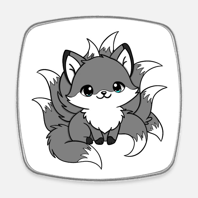 nine-tailed fox Gray and White - Square fridge magnet - white