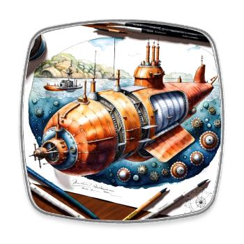 Submarine #6 - Square fridge magnet - white - Front