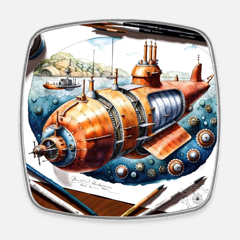 Submarine #6 - Square fridge magnet - white