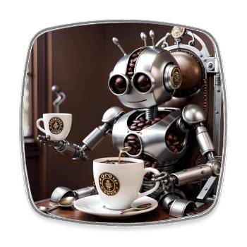 Coffee Bean Robot - Square fridge magnet - white - Front