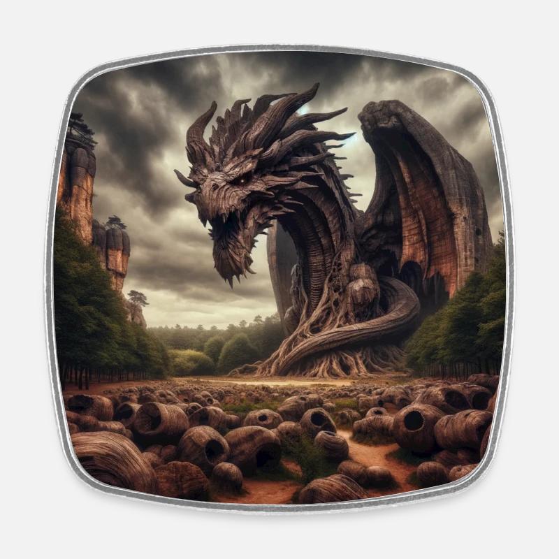 Drache in den Bergen - Viereckiger Kühlschrankmagnet - Weiß