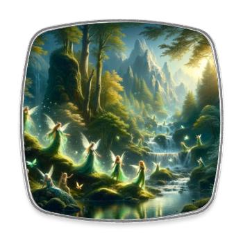 Elves in a magical mountain landscape - Square fridge magnet - white - Front