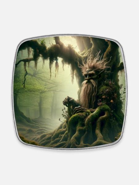 Troll im Baum - Viereckiger Kühlschrankmagnet - Weiß