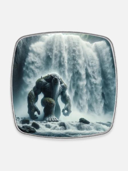 Troll im Wasserfall - Viereckiger Kühlschrankmagnet - Weiß