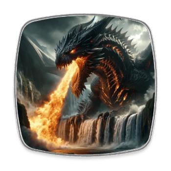 Fire-breathing dragon in waterfall - Square fridge magnet - white - Front