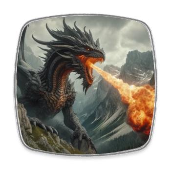 Dragon cracheur de feu dans les montagnes - Magnet carré - blanc - Devant