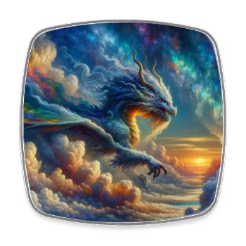 Affiche Dragon dans les nuages - Magnet carré - blanc - Devant