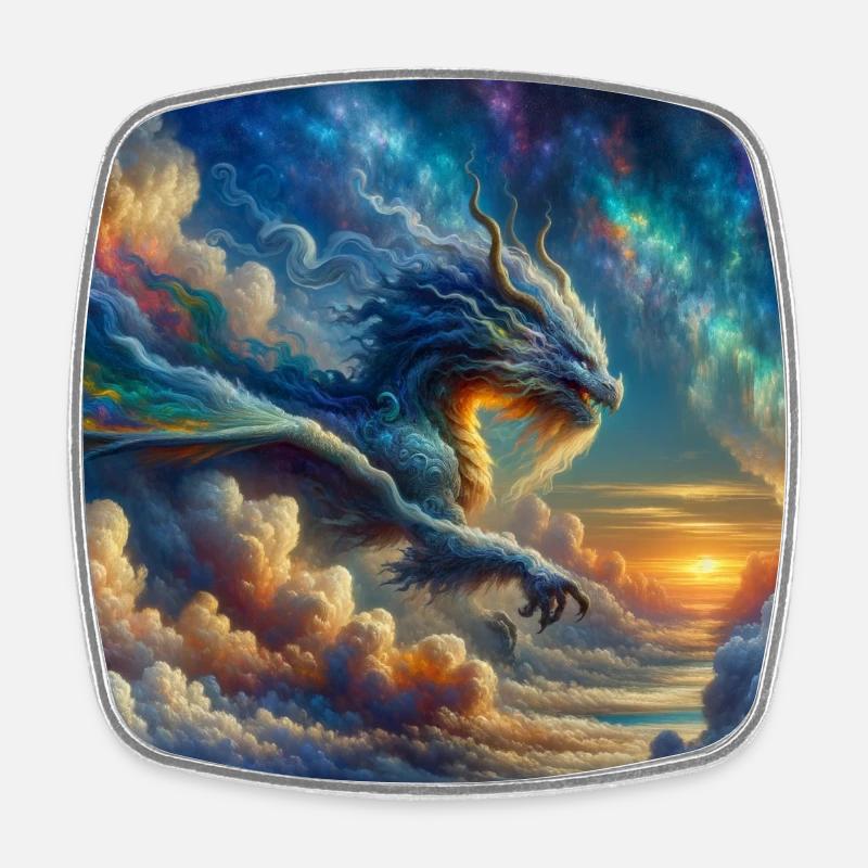 Affiche Dragon dans les nuages - Magnet carré - blanc