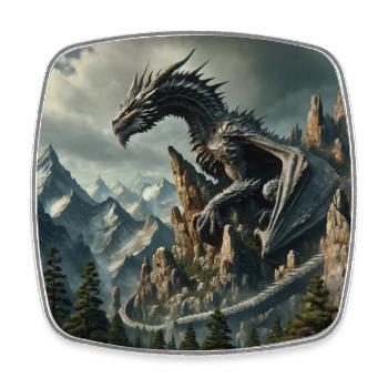Dragon majestueux dans un paysage de montagne magique - Magnet carré - blanc - Devant