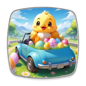 CHICK SITTING IN CAR - Square fridge magnet - white - Front