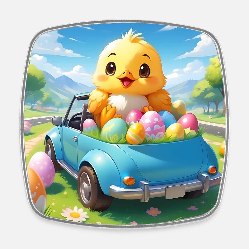 POUSSIN ASSIS DANS LA VOITURE - Magnet carré - blanc