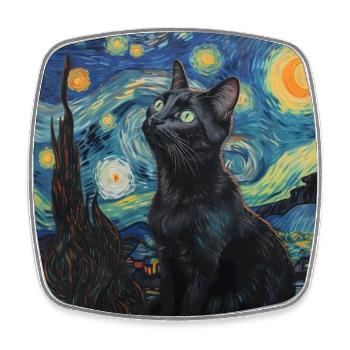 schwarze katze, katze, tier, van gogh, sternenacht - Viereckiger Kühlschrankmagnet - Weiß - Vorne