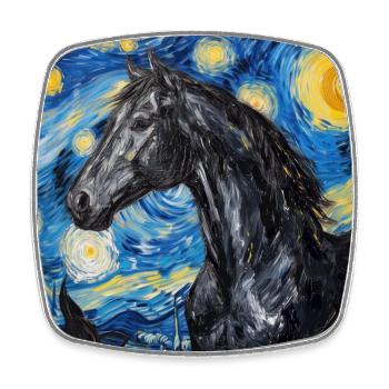 Cheval, Animal, Van Gogh, Nuit Étoilée - Magnet carré - blanc - Devant