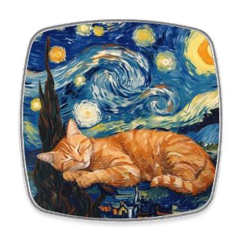 Chat, Animal, Van Gogh, Nuit Étoilée - Magnet carré - blanc - Devant