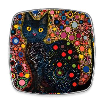 schwarze katze, katzen, bunt, tier, geschenk - Viereckiger Kühlschrankmagnet - Weiß - Vorne