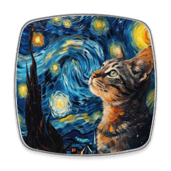 Chat, Animal, Van Gogh, Nuit Étoilée - Magnet carré - blanc - Devant