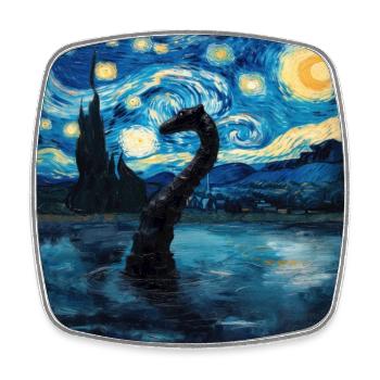 Loch Ness Monster, Nessie, Van Gogh, Starry Night - Square fridge magnet - white - Front