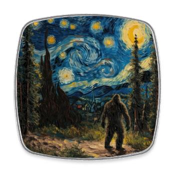 Bigfoot, Big Foot, Van Gogh, Starry Night - Square fridge magnet - white - Front