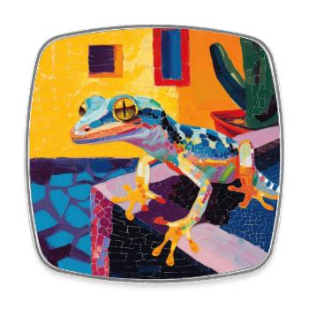 gecko, echsen, bunt, tier, geschenk, geschenkidee - Viereckiger Kühlschrankmagnet - Weiß - Vorne