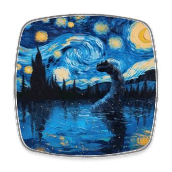 Loch Ness Monster, Nessie, Van Gogh, Starry Night - Square fridge magnet - white - Front
