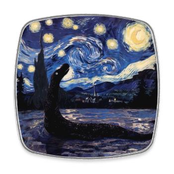 Loch Ness Monster, Nessie, Van Gogh, Starry Night - Square fridge magnet - white - Front