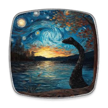 Loch Ness Monster, Nessie, Van Gogh, Starry Night - Square fridge magnet - white - Front