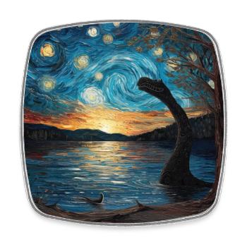 Loch Ness Monster, Nessie, Van Gogh, Starry Night - Square fridge magnet - white - Front