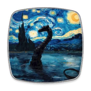 Loch Ness Monster, Nessie, Van Gogh, Starry Night - Square fridge magnet - white - Front