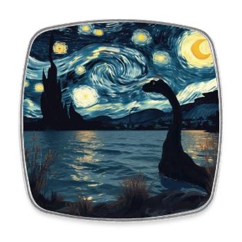 Loch Ness Monster, Nessie, Van Gogh, Starry Night - Square fridge magnet - white - Front