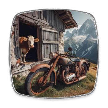 Kuh und Motorrad auf der Alm - Viereckiger Kühlschrankmagnet - Weiß - Vorne