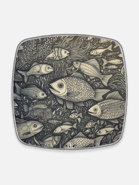 Laughing Fish - Square fridge magnet - white