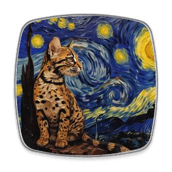 Ozelot, luchs, van gogh, sternennacht - Viereckiger Kühlschrankmagnet - Weiß - Vorne