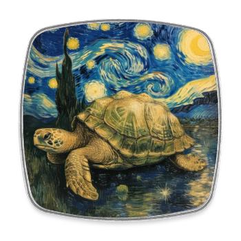schildkröte, van gogh, sternennacht - Viereckiger Kühlschrankmagnet - Weiß - Vorne