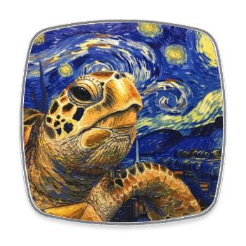 schildkröte, van gogh, sternennacht - Viereckiger Kühlschrankmagnet - Weiß - Vorne