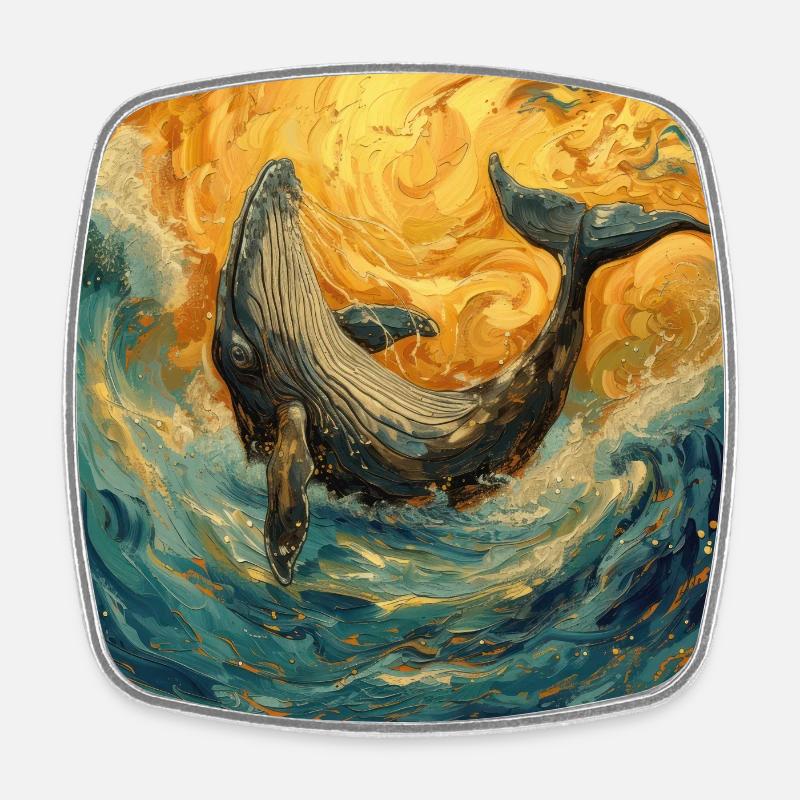 Poisson-baleine Van Gogh - Magnet carré - blanc
