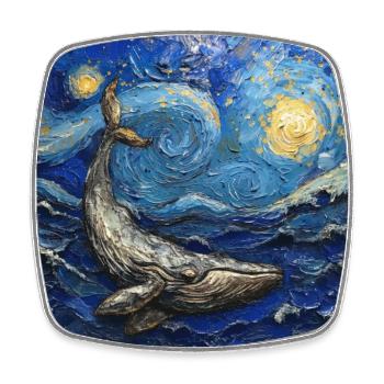 wale, fisch, ozean, van gogh, sternennacht - Viereckiger Kühlschrankmagnet - Weiß - Vorne