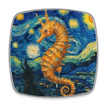 seepferd, seepferdchen van gogh, sternennacht - Viereckiger Kühlschrankmagnet - Weiß - Vorne