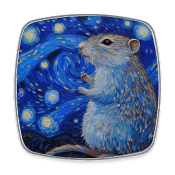 agouti, maus, ratte, van gogh, sternennacht - Viereckiger Kühlschrankmagnet - Weiß - Vorne