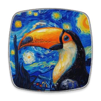 Toucan, Bird, Van Gogh, Starry Night - Square fridge magnet - white - Front